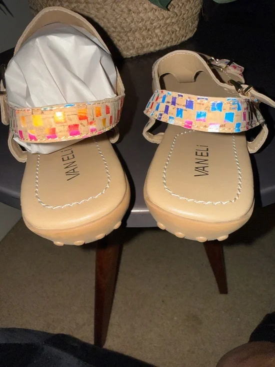 Van Eli Multicolor Mosaic T‑Strap Sandals - Beige/Multicolor Size 11 M - Picture 5 of 11